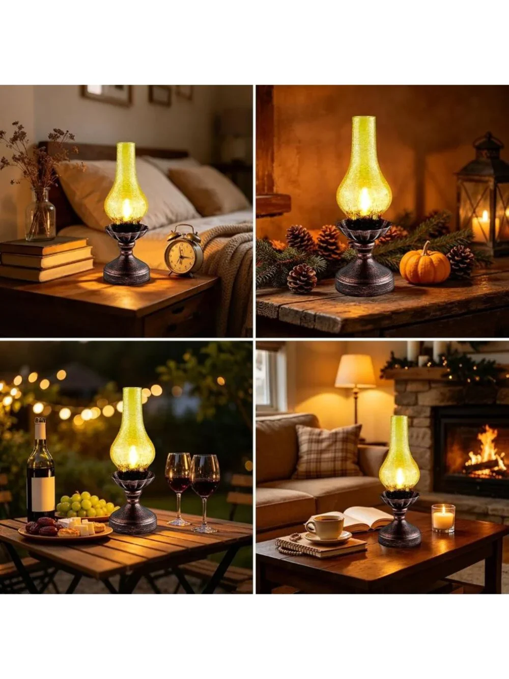 Rustic Vintage Touch Control Table Lamp, 3-Way Dimmable Amber Glass Shade for